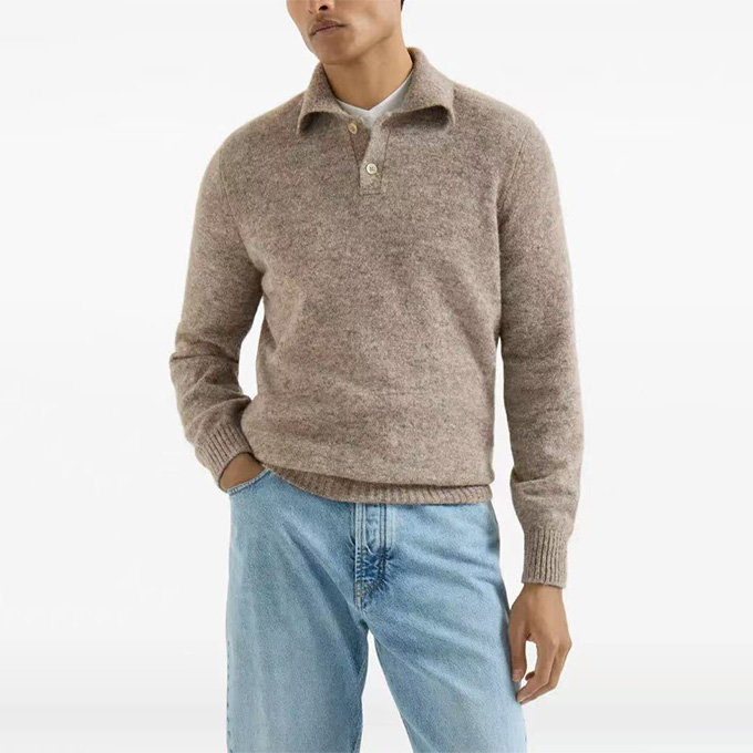 brunello cucinelli alpaca blend polo sweater